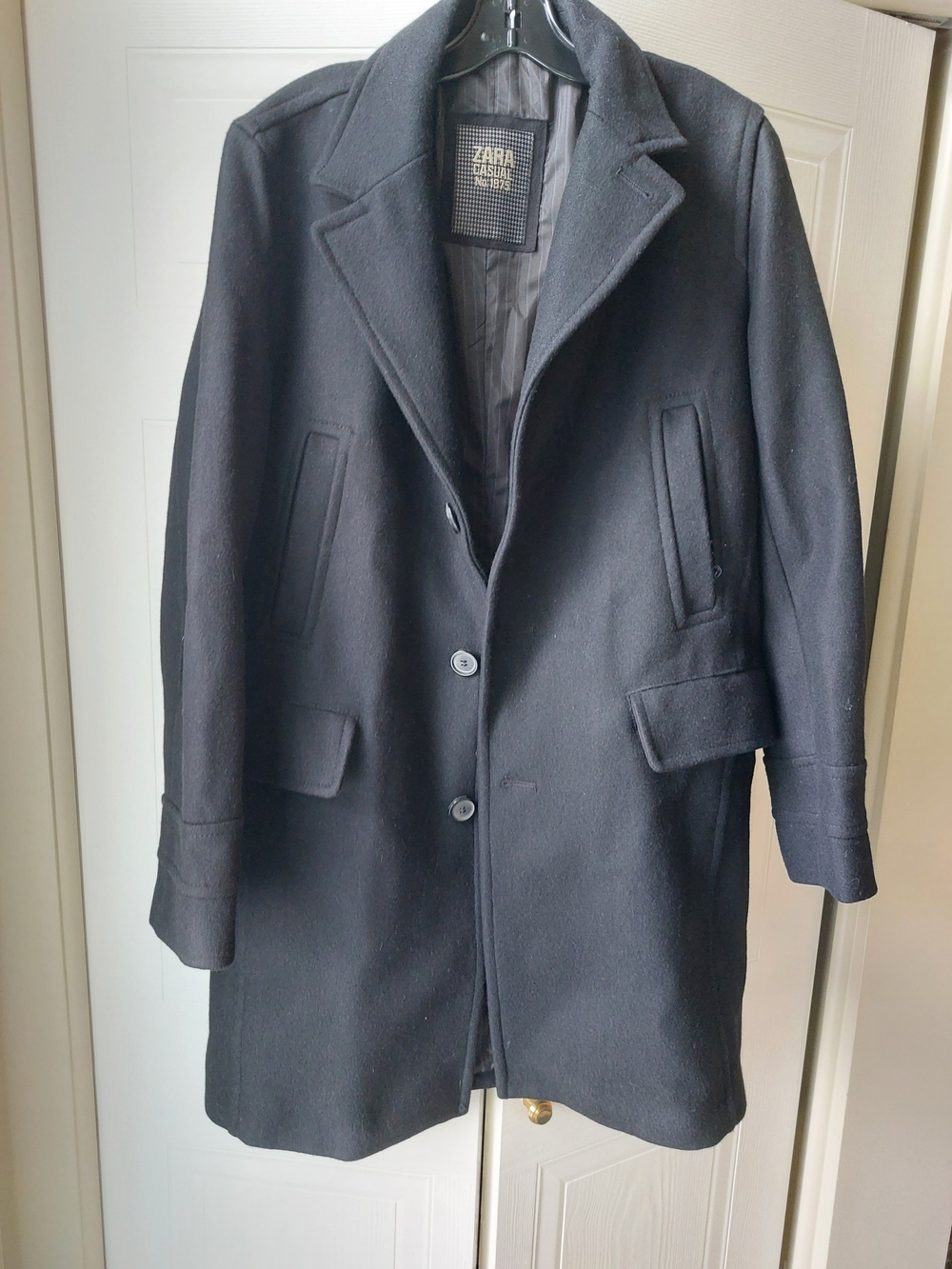 Zara Man Black Wool Blend Single-Breasted Overcoat